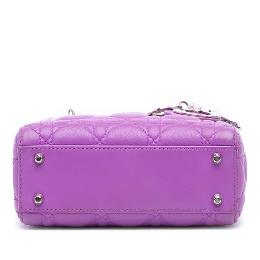 Dior Mini Lambskin Cannage Lady Dior Purple Leather Good condition - Inside View