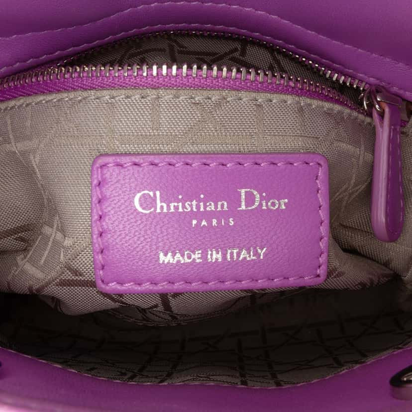 Dior Mini Lambskin Cannage Lady Dior Purple Leather Good condition - Box View