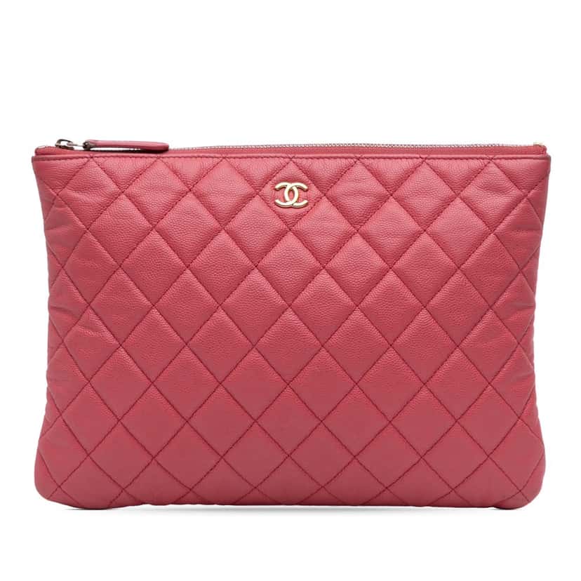 Chanel Medium Quilted Caviar O Case Clutch Pink Leather Fair condition - Front View