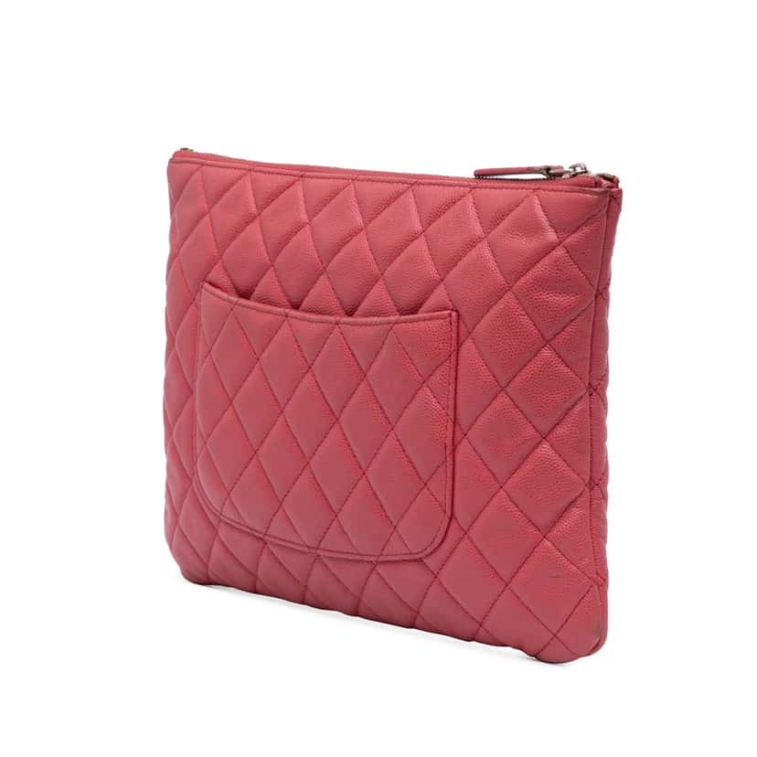 Chanel Medium Quilted Caviar O Case Clutch Pink Leather Fair condition - Back View