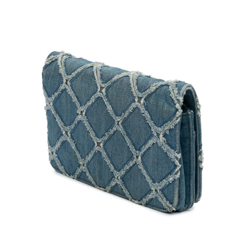 Chanel Frayed Denim Wallet On Chain Blue Denim Good condition - Back View