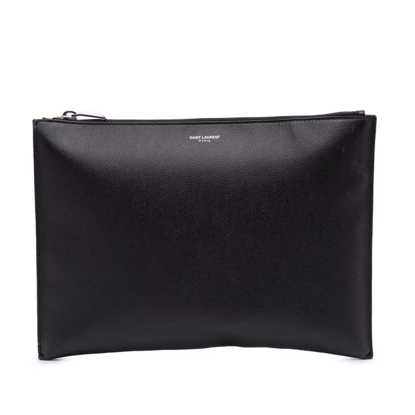 Saint Laurent Grain De Poudre Zipped Tablet Holder Black Leather Good condition - Front View