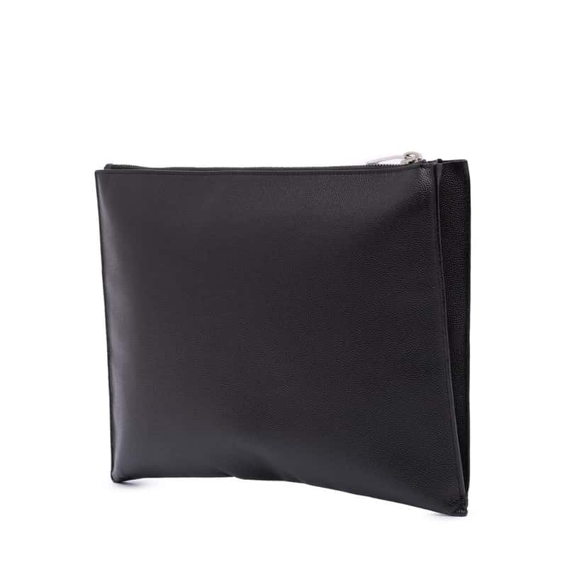 Saint Laurent Grain De Poudre Zipped Tablet Holder Black Leather Good condition - Back View