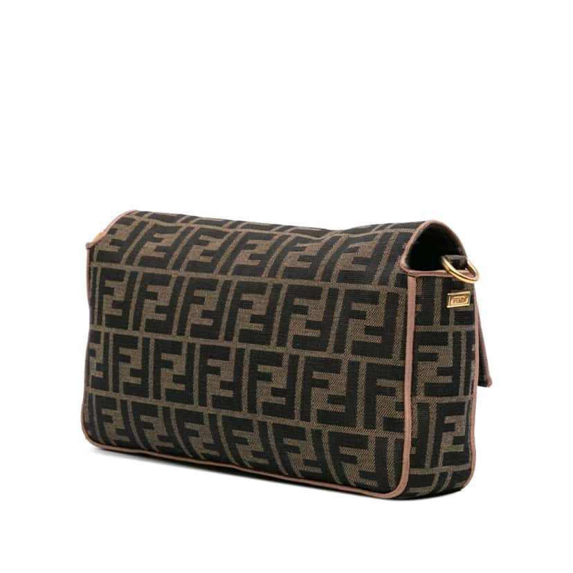 Fendi Zucca Canvas Paisley Embroidery Baguette Satchel Brown Canvas Good condition - Back View