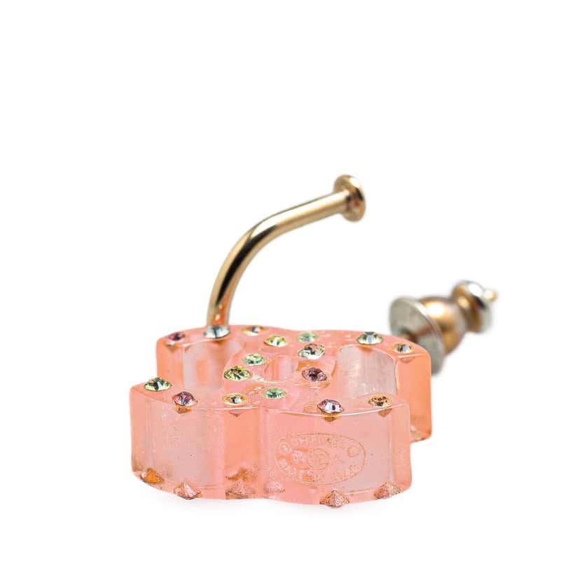 Chanel Gold Plated CC Acrylic Rhinestone Drop Push Back Earrings Pink Good condition - Inside View
