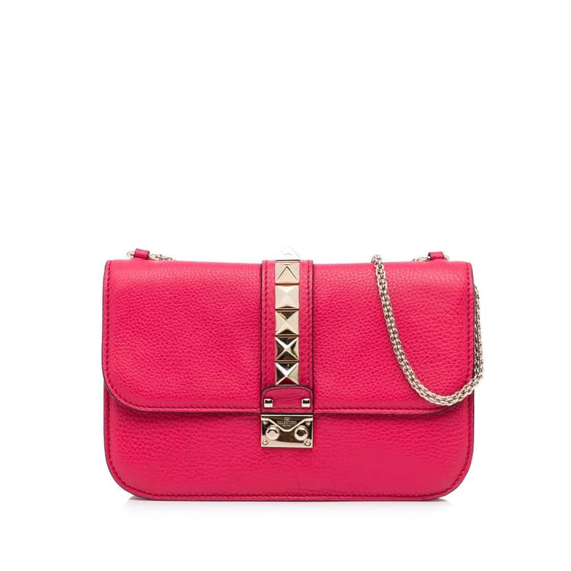 Valentino Small Rockstud Glam Lock Shoulder Bag Red Leather Good condition - Front View