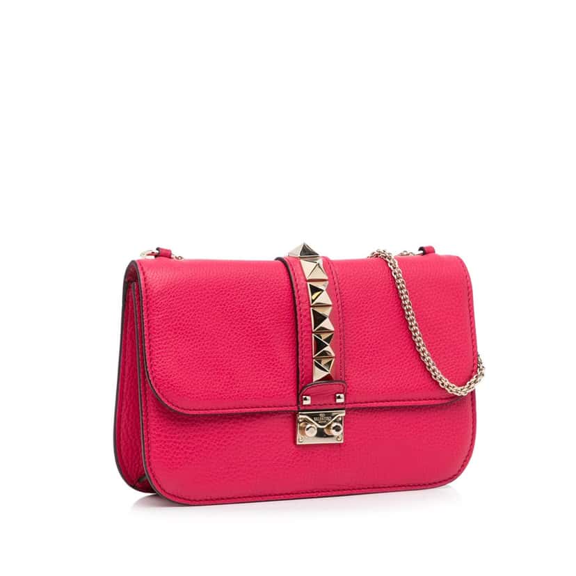 Valentino Small Rockstud Glam Lock Shoulder Bag Red Leather Good condition - Back View