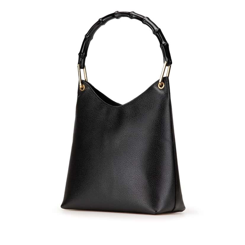 Gucci Bamboo Leather Shoulder Bag Black Leather Good condition - Back View