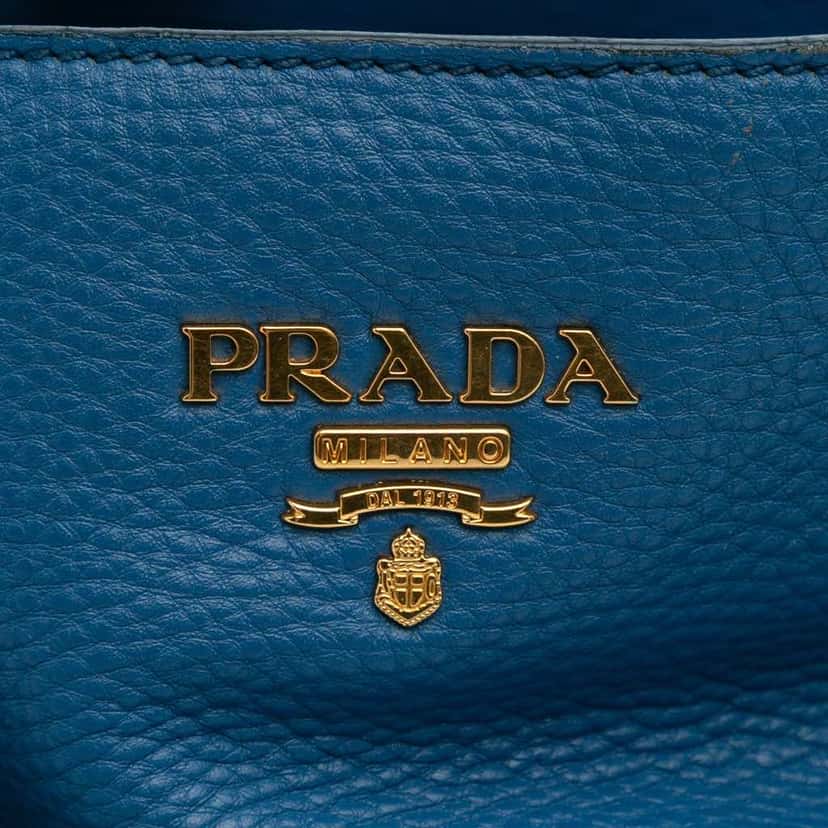 Prada Vitello Daino Tote Blue Leather Good condition - Box View