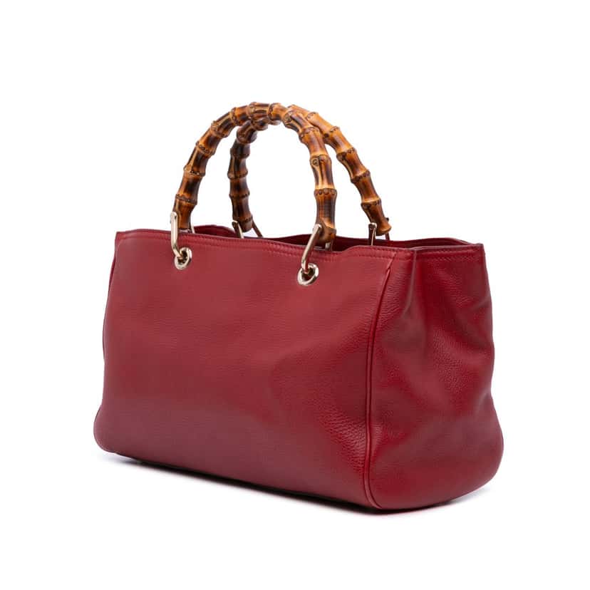 Gucci Medium Calfskin Bamboo Shopper Satchel Red Leather Good condition - Back View