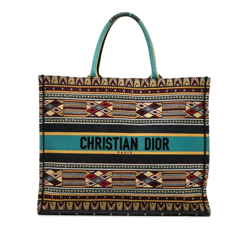 Dior Large Embroidered Canvas Book Tote Blue Canvas Good condition - Front View
