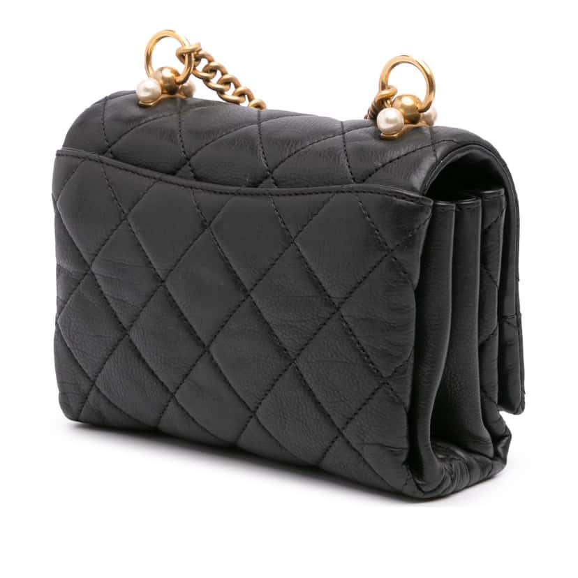 Chanel Mini Quilted Calfskin Pearl CC Accordion Flap Black Leather Very good condition - Back View