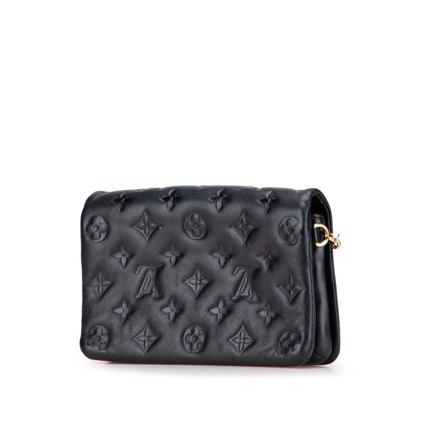 Louis Vuitton Monogram Embossed Pochette Coussin Black Leather Very good condition - Back View
