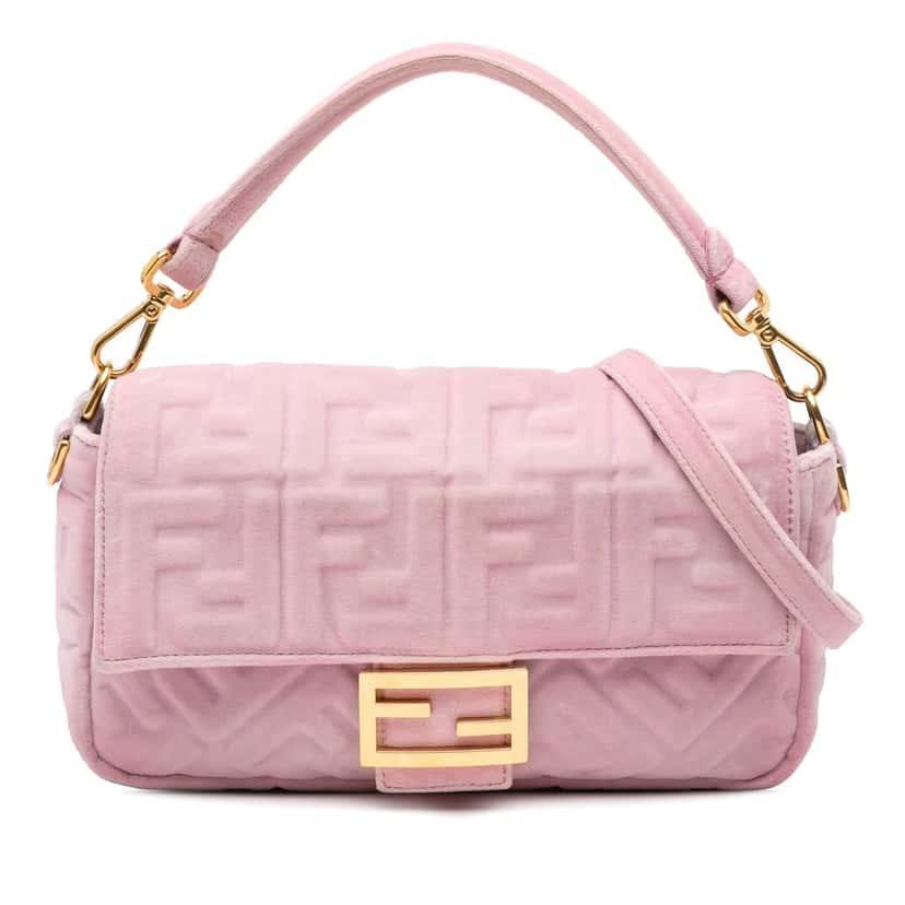 Fendi Zucca Embossed Velvet Baguette Satchel Pink Velvet Good condition - Front View