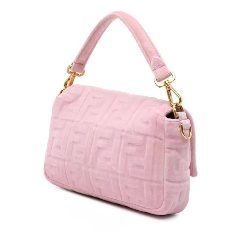 Fendi Zucca Embossed Velvet Baguette Satchel Pink Velvet Good condition - Back View