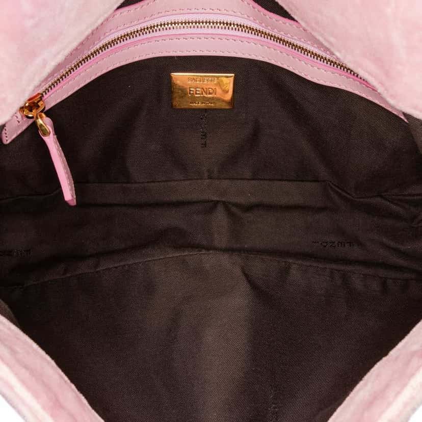 Fendi Zucca Embossed Velvet Baguette Satchel Pink Velvet Good condition - Model View
