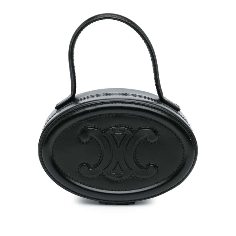 Celine Calfskin Cuir Triomphe Oval Handbag Black Leather Good condition - Front View