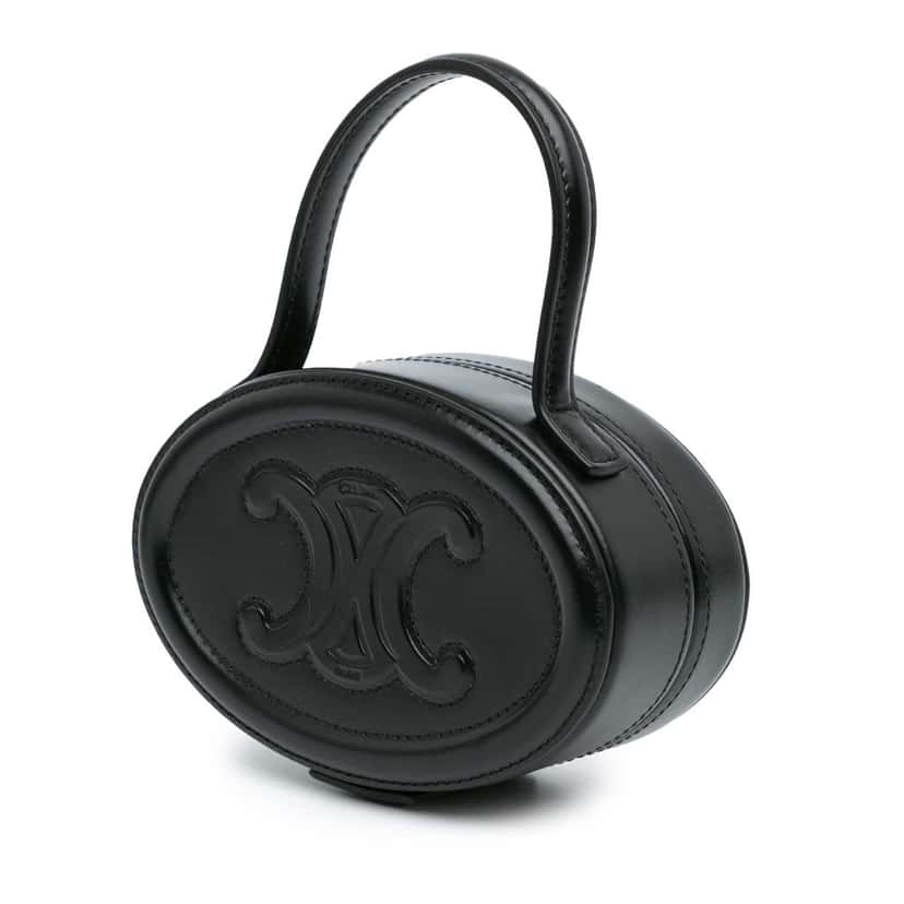 Celine Calfskin Cuir Triomphe Oval Handbag Black Leather Good condition - Back View
