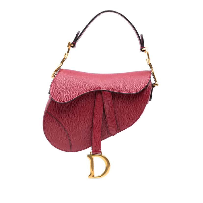 Dior Mini Grained Calfskin Saddle Bag Red Leather Good condition - Front View