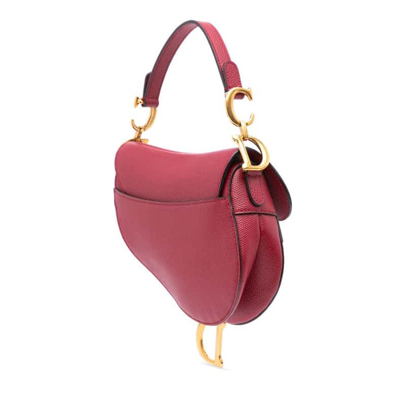 Dior Mini Grained Calfskin Saddle Bag Red Leather Good condition - Back View