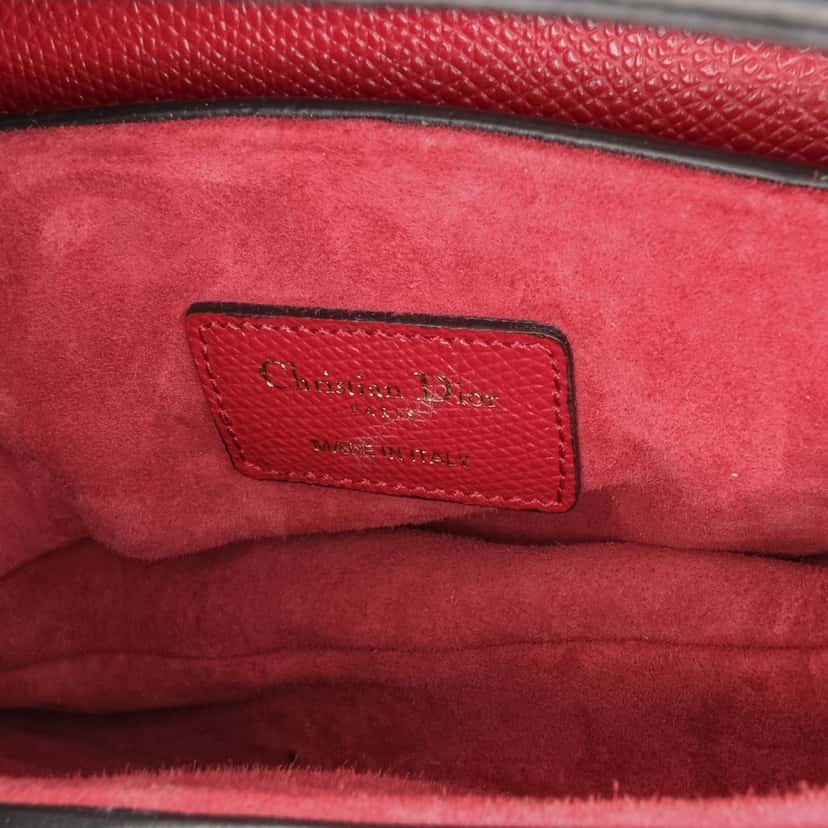 Dior Mini Grained Calfskin Saddle Bag Red Leather Good condition - Model View