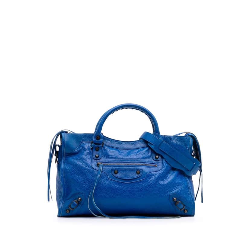 Balenciaga Lambskin Motocross Classic City Satchel Blue Leather Good condition - Front View