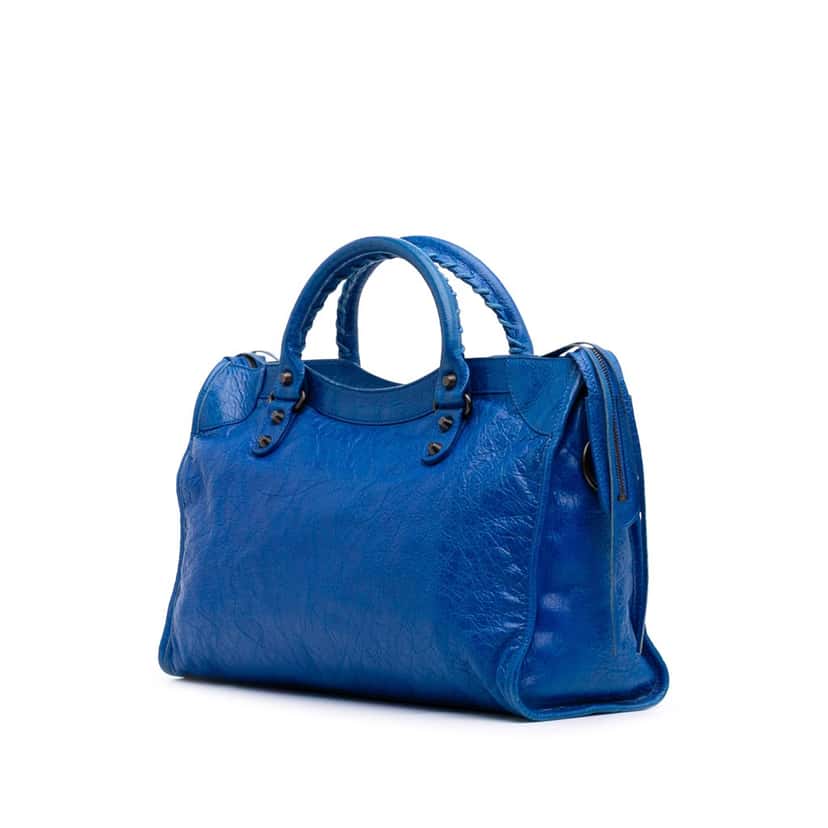 Balenciaga Lambskin Motocross Classic City Satchel Blue Leather Good condition - Back View