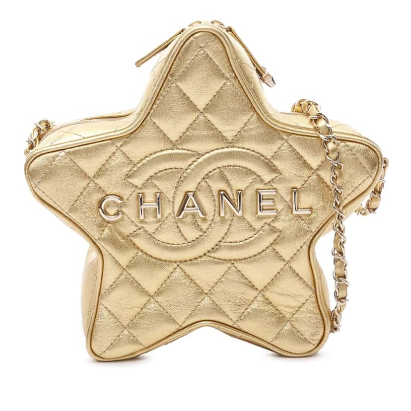 Chanel Quilted Lambskin Walk Of Fame Star Crossbody Gold Leather Good condition - Front View