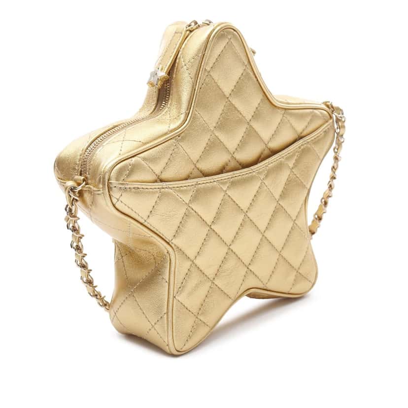 Chanel Quilted Lambskin Walk Of Fame Star Crossbody Gold Leather Good condition - Back View