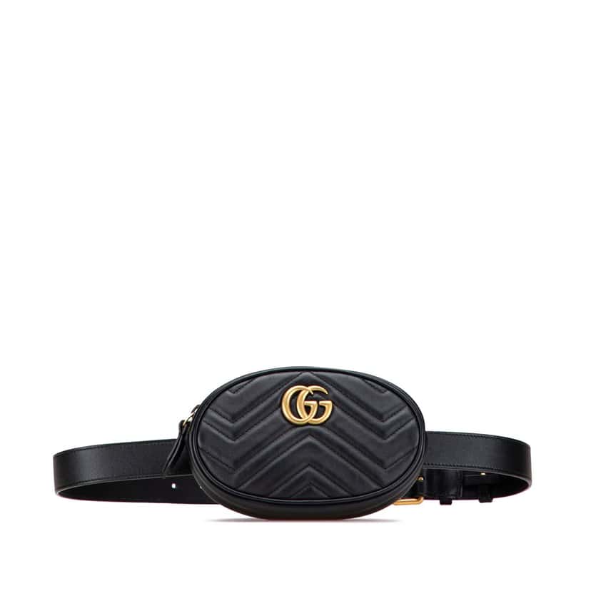 Gucci GG Marmont Matelasse Leather Belt Bag Black Leather Good condition - Front View