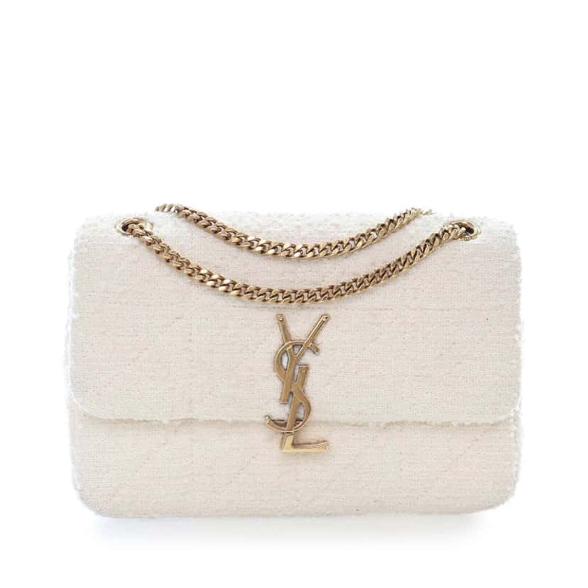 Saint Laurent Medium Boucle Tweed Patchwork Jamie Shoulder Bag White Tweed Good condition - Front View