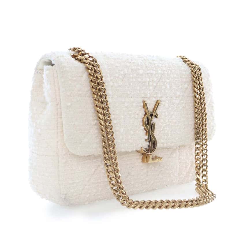 Saint Laurent Medium Boucle Tweed Patchwork Jamie Shoulder Bag White Tweed Good condition - Back View