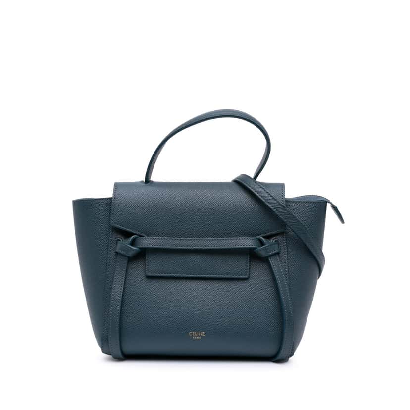 Celine Nano Grained Calfskin Belt Bag Blue Leather Good condition - Front View