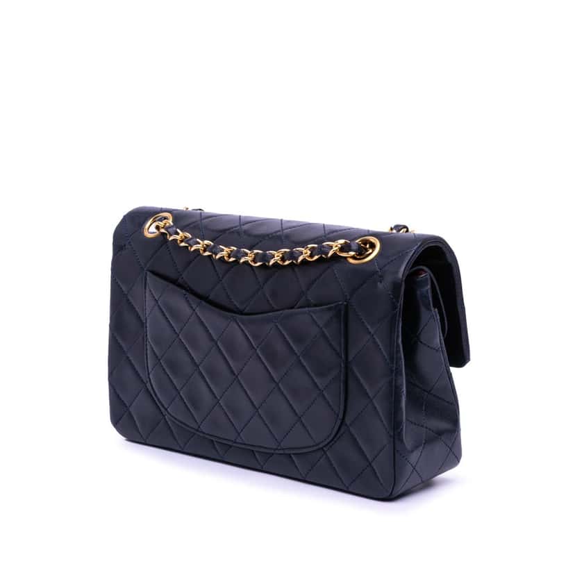 Chanel Small Classic Lambskin Double Flap Blue Leather Fair condition - Back View