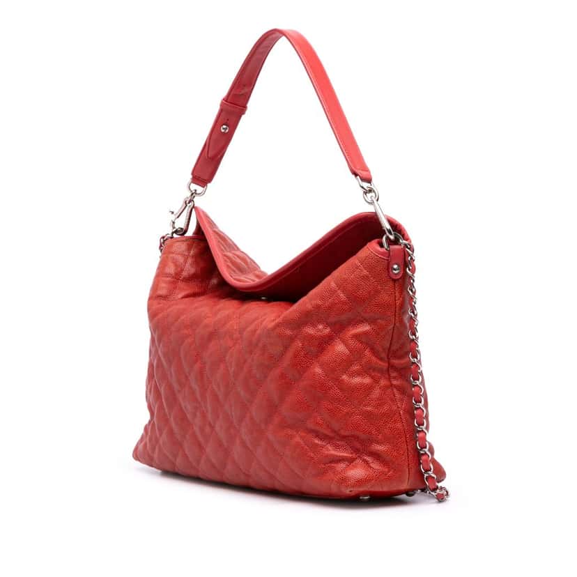 Chanel Quilted Caviar French Riviera Hobo Red Leather Fair condition - Back View