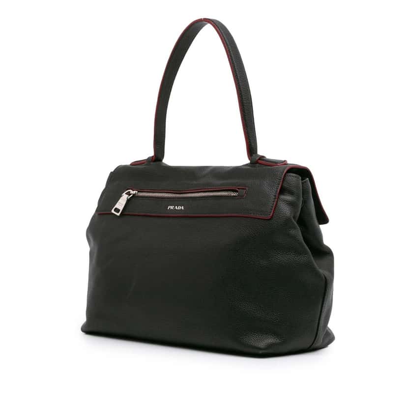 Prada Toro Leather Top Handle Flap Satchel Black Leather Good condition - Back View