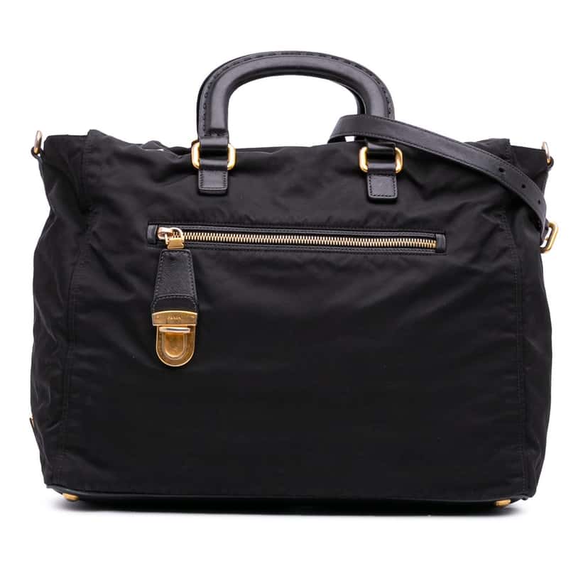 Prada Saffiano Trimmed Tessuto Satchel Black Good condition - Front View
