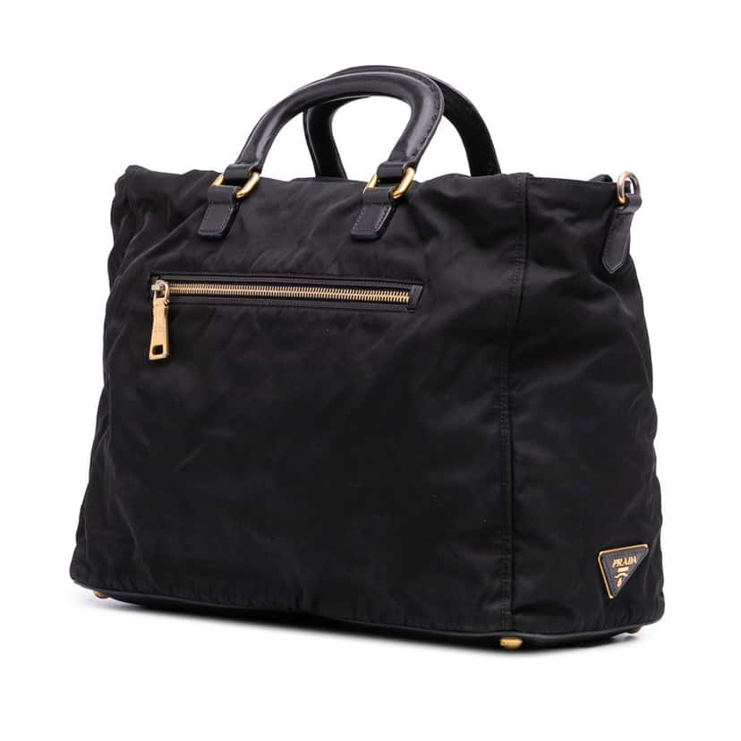 Prada Saffiano Trimmed Tessuto Satchel Black Good condition - Back View