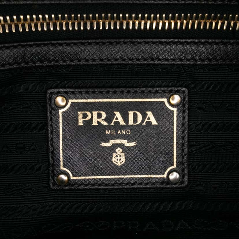 Prada Saffiano Trimmed Tessuto Satchel Black Good condition - Box View