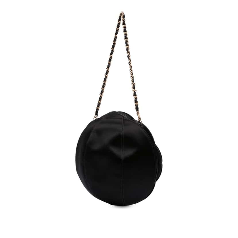 Chanel Lambskin and Satin Camellia Flower Evening Bag Black Leather Good condition - Back View