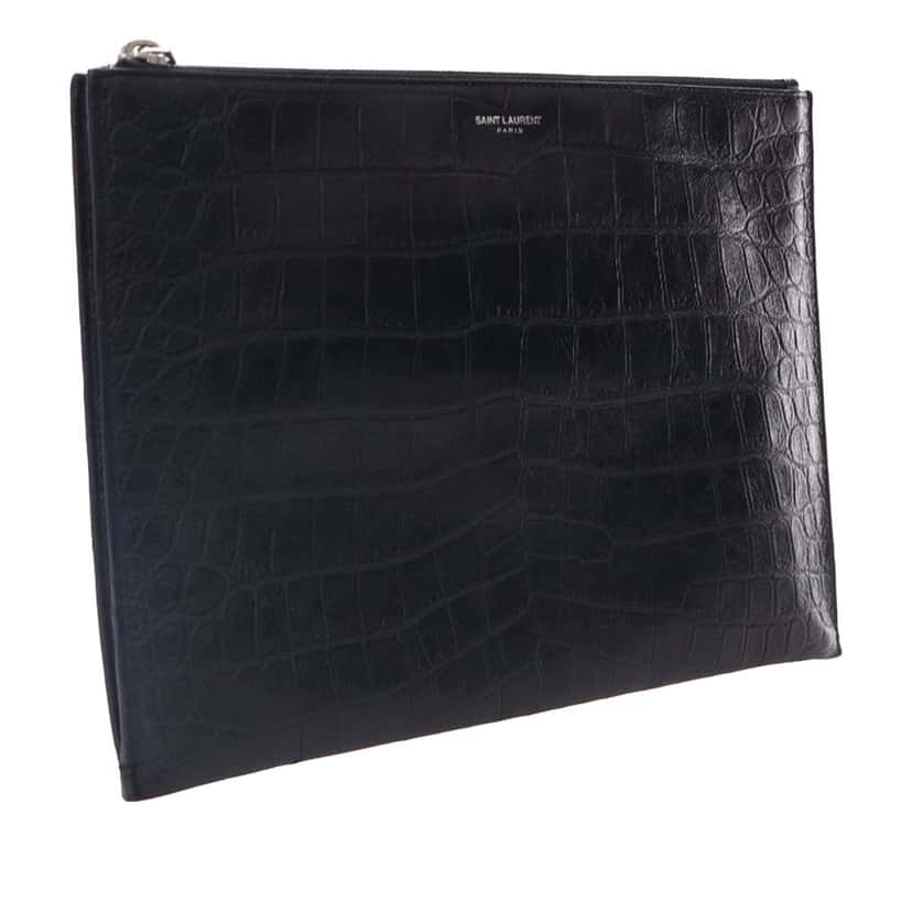 Saint Laurent Croc Embossed Leather Clutch Black Leather Good condition - Inside View