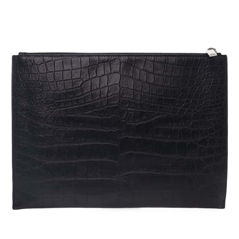 Saint Laurent Croc Embossed Leather Clutch Black Leather Good condition - Model View