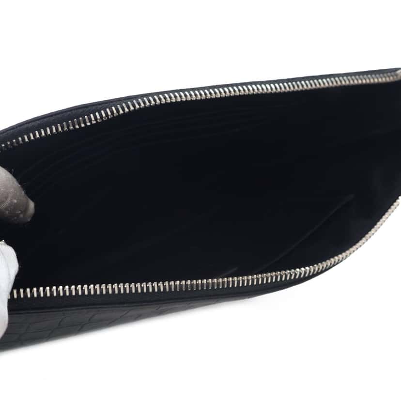 Saint Laurent Croc Embossed Leather Clutch Black Leather Good condition - Box View