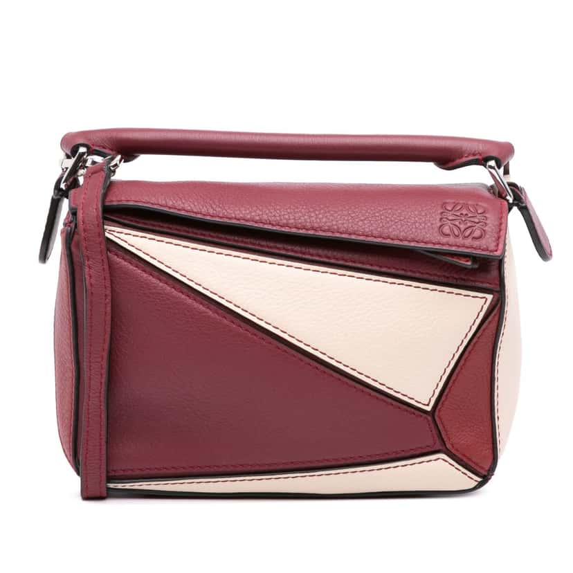 Loewe Mini Tricolor Calfskin Puzzle Satchel Red Leather Good condition - Front View
