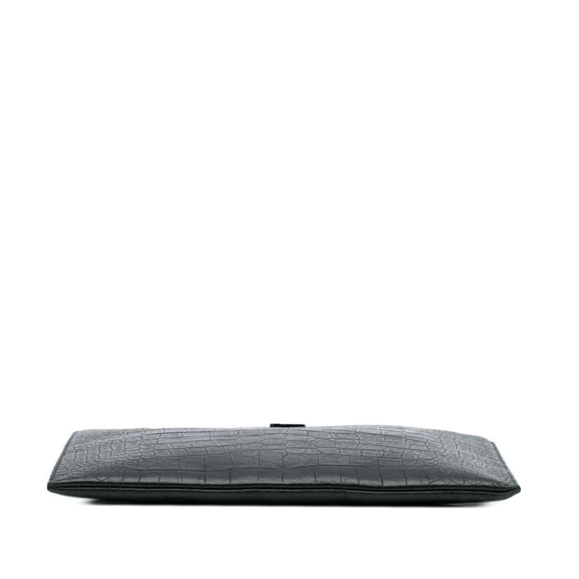 Saint Laurent Croc Embossed Leather Monogram iPad Case Black Leather Good condition - Inside View