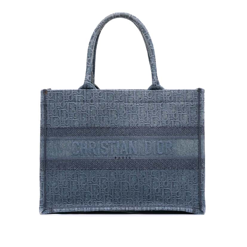 Dior Medium Oblique Denim Book Tote Blue Denim Very good condition - Front View