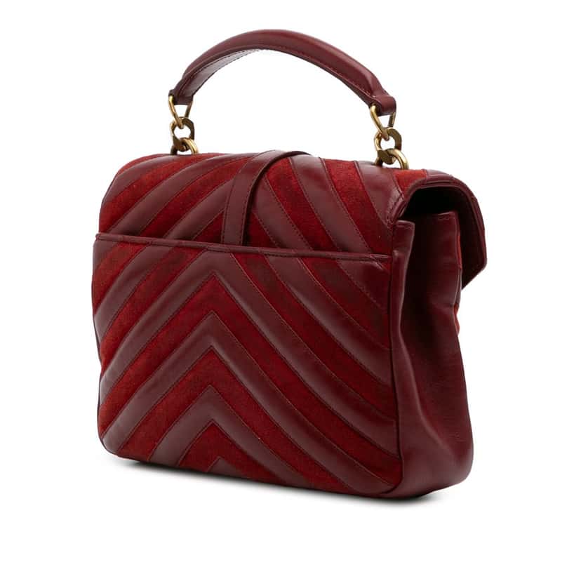 Saint Laurent Medium Calfskin and Suede Chevron Monogram College Satchel Red Leather Good condition - Back View