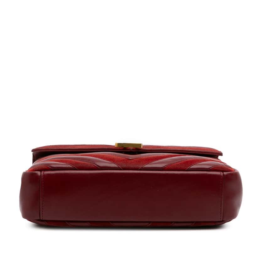 Saint Laurent Medium Calfskin and Suede Chevron Monogram College Satchel Red Leather Good condition - Inside View