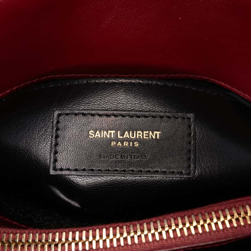 Saint Laurent Medium Calfskin and Suede Chevron Monogram College Satchel Red Leather Good condition - Box View