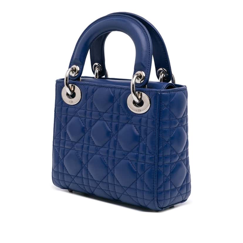 Dior Mini Lambskin Cannage Lady Dior Blue Leather Good condition - Back View